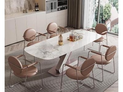 意式輕奢巖板餐桌現代小戶型莫蘭紫極簡高端長方形吃飯桌廠家